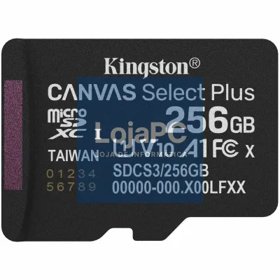 Cartão de memória Kingston CANVAS Select Plus 256GB microSD XC/ Classe 10/ 150MBs