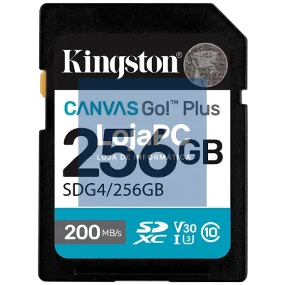 Cartão de memória Kingston CANVAS Go! Plus 256GB SD XC/ Classe 10/ 200MBs