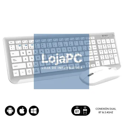 Teclado y Rato sem fios Subblim Combo Dual Prestige Extendido/ Branco y Prateado