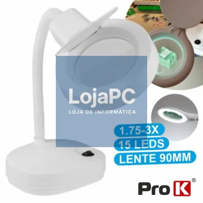 CANDEEIRO C/ LUPA SECRETÁRIA 3/8 DIOPTRIAS 15 LEDS 10W PROK