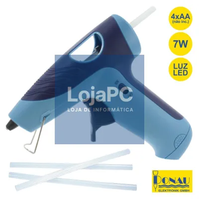 PISTOLA DE COLA QUENTE 7W 6V A PILHAS 150ºC LUZ LED DONAU