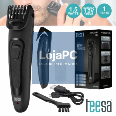 MÁQUINA CORTAR CABELO C/ 1 PENTE PORTÁTIL 1.5W USB TEESA