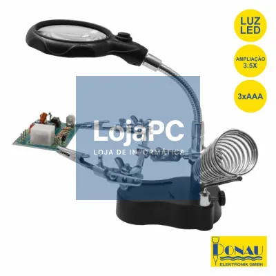 SUPORTE ARTICULADO C/ LUPA PINÇAS SUPORTE FERRO E LED DONAU