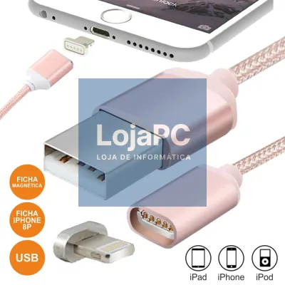 CABO USB-A 2.0 MACHO / IPHONE 5/6 MAGNÉTICO ROSA