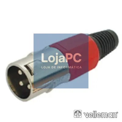 FICHA XLR 3P MACHO VERMELHA C/ BLINDAGEM E BLOQUEIO