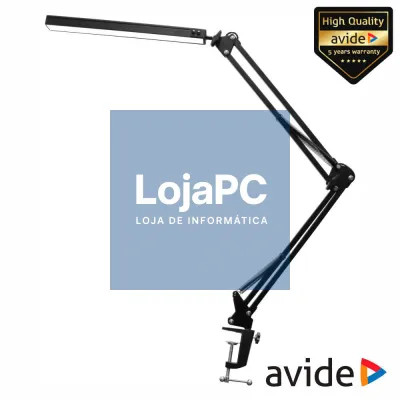 Candeeiro Secretária LED 12W USB 450lm Preto AVIDE