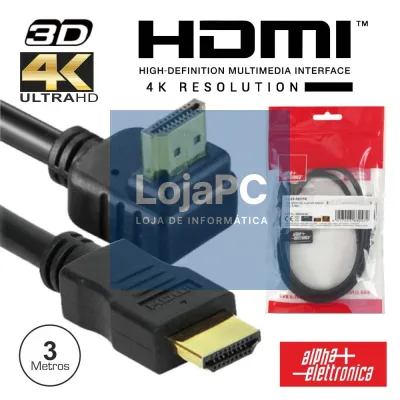 CABO HDMI DOURADO MACHO / MACHO 2.0 4K PRETO 3M 90º