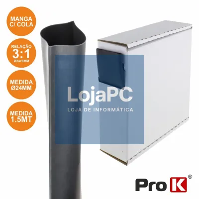 TUBO MANGA TERMORETRÁCTIL C/ COLA 24.0MM 1.5M PRETO PROK