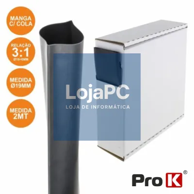 TUBO MANGA TERMORETRÁCTIL C/ COLA 19.0MM 2M PRETO PROK