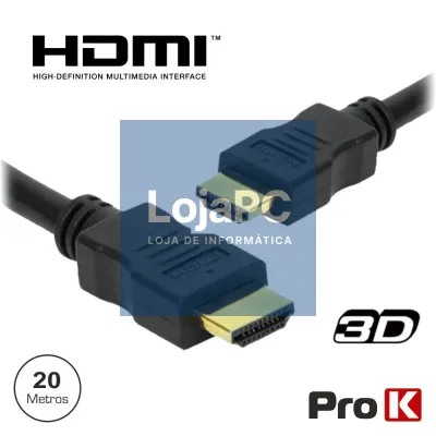CABO HDMI DOURADO MACHO / MACHO 1.4 PRETO 20M PROK