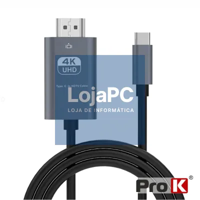 Cabo HDMI Macho / USB-C Macho Preto 4K 1.8m PROK