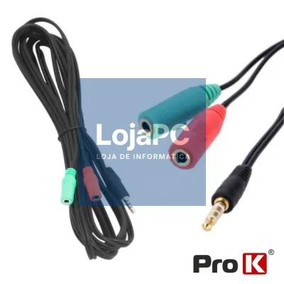 Cabo Jack 3.5mm Macho 4P / 2 Jack 3.5mm Fêmea 3.5m PROK