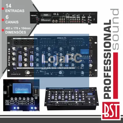 MESA DE MISTURA 6 CANAIS 14 ENTRADAS USB/BT/SD BST