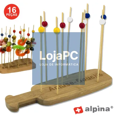 TÁBUA C/ PALITOS BAMBU P/ ESPETOS DE FESTA 16 PEÇAS ALPINA