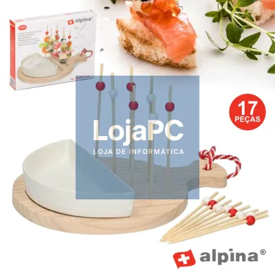 TÁBUA C/ PALITOS MADEIRA P/ SUSHI/CANAPÉS 17 PEÇAS ALPINA