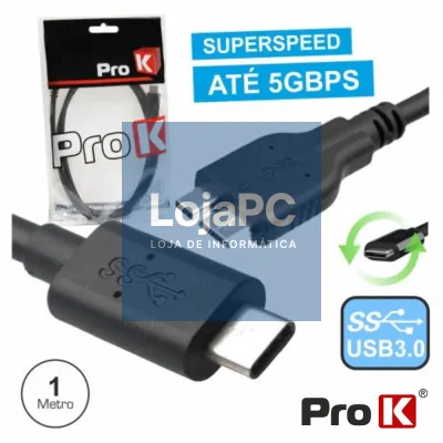 CABO USB-C 3.0 MACHO / MICRO USB-B MACHO 1M PROK