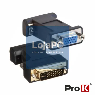 Ficha Adaptadora DVI-I Dual Link Macho / VGA Fêmea PROK