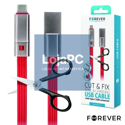 Cabo USB-A 2.0 Macho / USB-C Vermelho 1.5M Corte á Medida