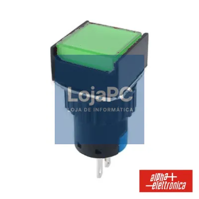 COMUTADOR PULSADOR QUADRADO 230V 1 NA 1 NF VERDE UNIPOLAR