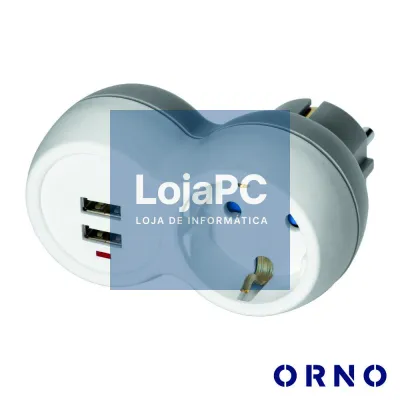 Ficha Elétrica Adaptadora 1x Schuko 2x USB-A ORNO