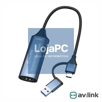 Placa Captura HDMI P/ USB e USB-C 3.0 4K 30Hz AV:LINK