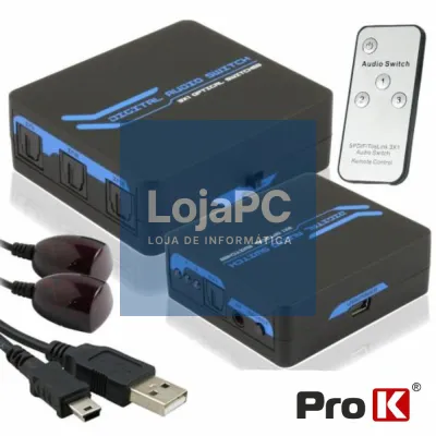 DISTRIBUIDOR COMUTADOR TOSLINK 3 ENTRADAS 1 SAÍDA PROK