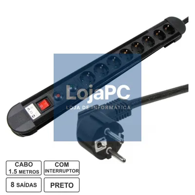 TOMADA ELÉTRICA C/ 8 SAÍDAS INTERRUPTOR PROTEÇÃO 1.5M EDH