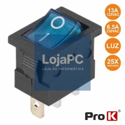 INTERRUPTOR BASCULANTE C/ LUZ 6.5A-250V SPST ON-OFF 25X PROK