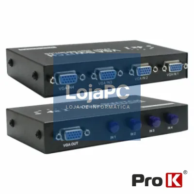 DISTRIBUIDOR COMUTADOR VGA 4 ENTRADAS 1 SAÍDA PROK
