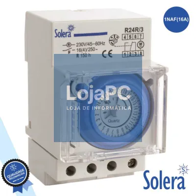 TEMPORIZADOR DIÁRIO ANALÓGICO 16A 230V P/ CALHA DIN SOLERA
