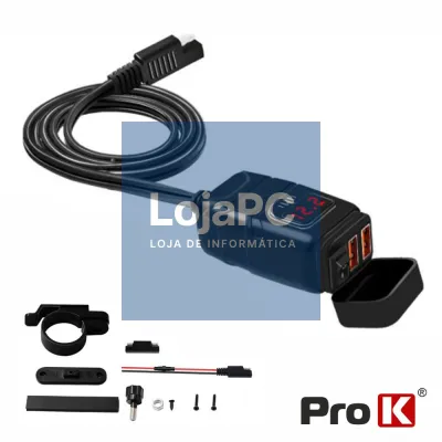 Tomada Dupla 2x USB-A 3.0 C/ Display P/ Mota PROK