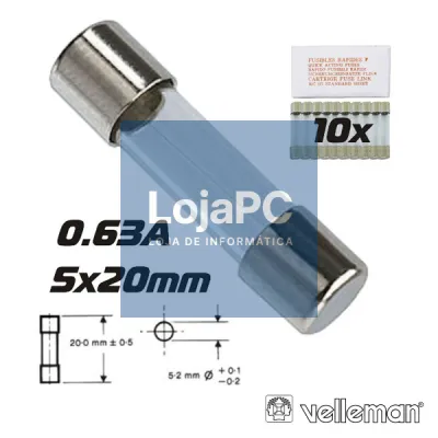 FUSÍVEL 5X20 FUSÃO LENTA 0.63A (10X) VELLEMAN