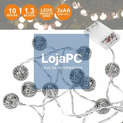 GRINALDA DE 10 BOLAS PRATEADAS LED BRANCO FRIO 1.3M