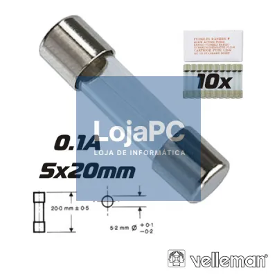FUSÍVEL 5X20 FUSÃO LENTA 0.1A (10X) VELLEMAN