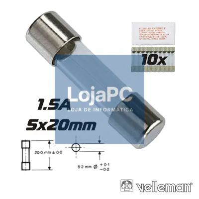 FUSÍVEL 5X20 FUSÃO LENTA 1.5A (10X) VELLEMAN