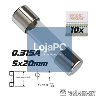 FUSÍVEL 5X20 FUSÃO LENTA 0.315A (10X) VELLEMAN