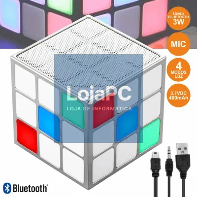 COLUNA BLUETOOTH CUBO MÁGICO 3W LEDS RGB BT/SD/AUX/BAT