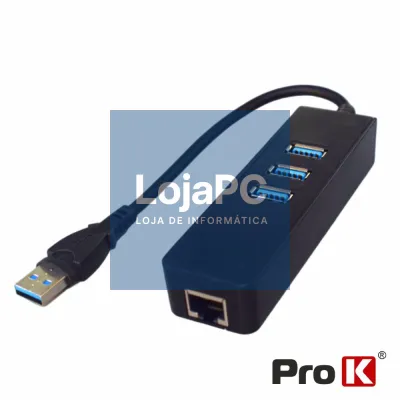 Hub USB-A C/ 3x USB 3.0 / 1x RJ45 1Gbps PROK