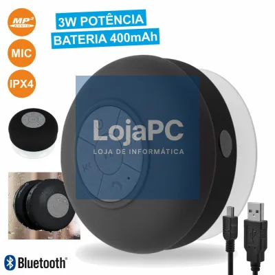 COLUNA BLUETOOTH PORTÁTIL C/ VENTOSA 3W PRETO IPX4