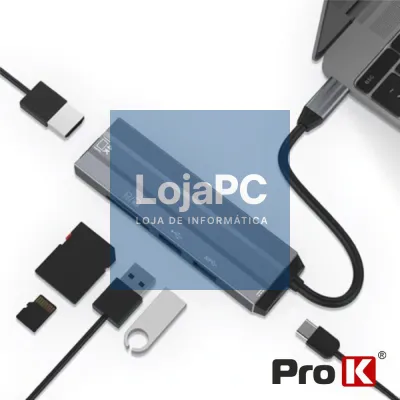 Hub USB-C P/ USB-C / 2xUSB / HDMI / Cartões SD PROK