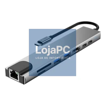 Hub USB-C 8 em 1 P/ HDMI/RJ45/SD/TF/PD100W