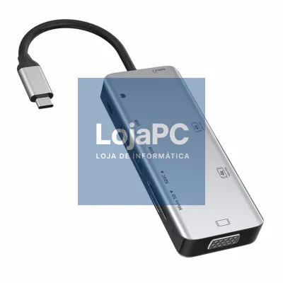 Hub USB-C P/ USB-C/ 2xUSB / 2xHDMI / Audio / VGA /Cartões SD