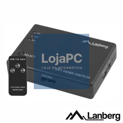 Distribuidor HDMI Amplificado 3 Entradas 1 Saída IR LANBERG