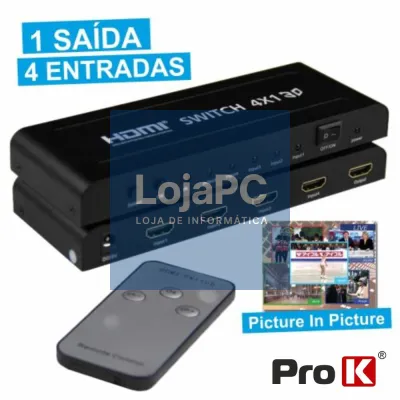 DISTRIBUIDOR COMUTADOR HDMI 4 ENTRADAS 1 SAÍDA PIP PROK