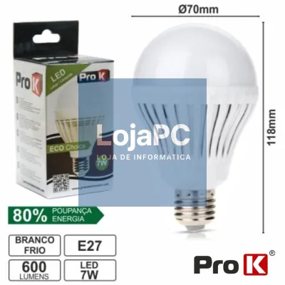 LÂMPADA E27 7W=40W 230V 24 LEDS GLOBO BRANCO FRIO 600LM PROK