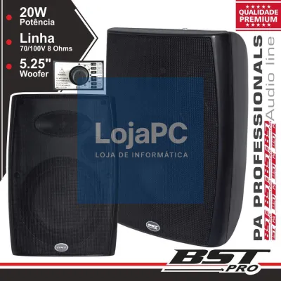 CONJUNTO 2 COLUNAS 8 OHM 100V 30W 5.25" PRETAS BSTPRO