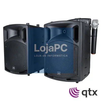 Conjunto Colunas 8" Ativa+Passiva 2x50W BT/UHF/DVD/Bat QTX