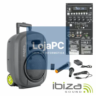COLUNA AMPLIFICADA 8" 400W USB/BT/SD/BAT/TWS VHF PRETA IBIZA