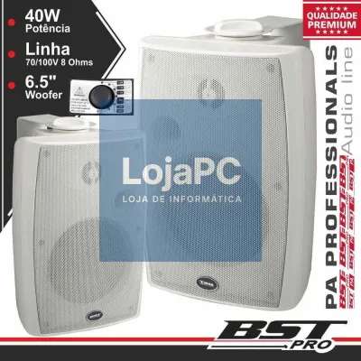 CONJUNTO 2 COLUNAS 8 OHM 100V 40W 6.5" BRANCAS BSTPRO