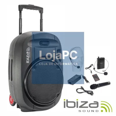 Coluna Amplificada 15" 800W USB/BT/SD/Bat UHF Preta IBIZA
